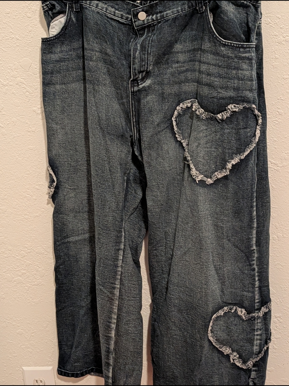 Amazon Black Flare Jeans with Frayed Heart Patches